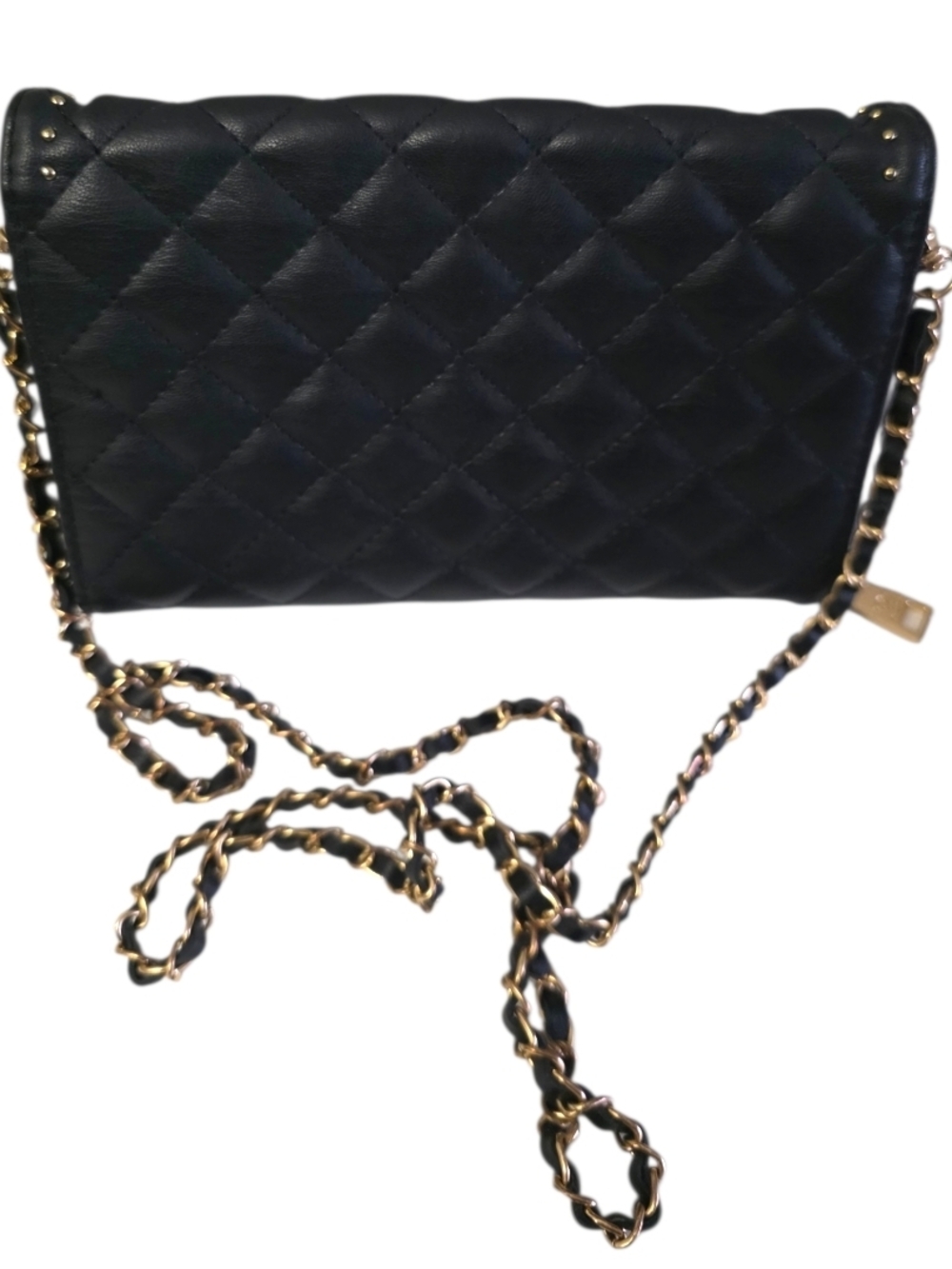 Badgley Mischka Black Quilted Crossbody Gold Chain Strap Evening Designer Bag - Picture 2 of 15